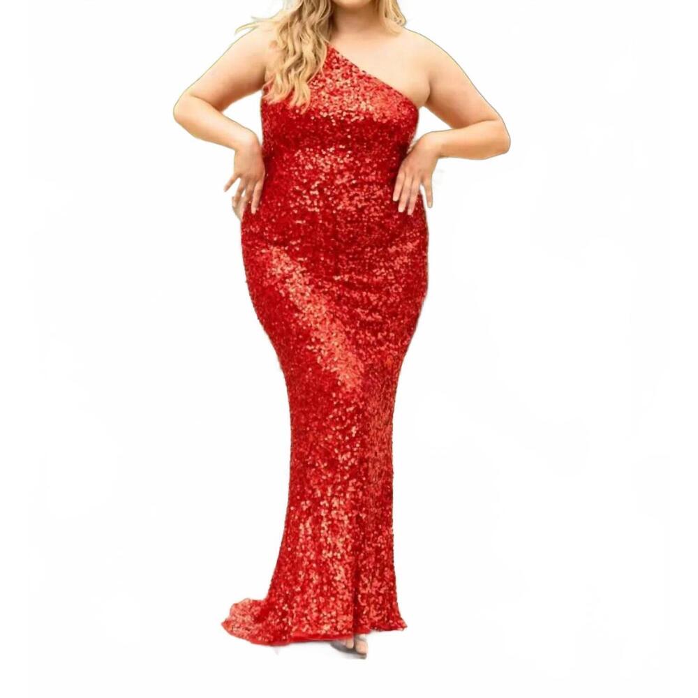NEW PRIMAVERA rainbow sequin gown in red